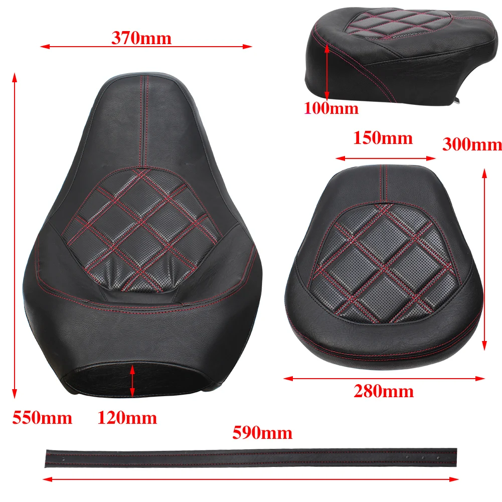 Motorcycle Driver Passenger Seat Set Fit For Harley Touring Road King Glide CVO 2009-2023 Red stitch Rider Backrest