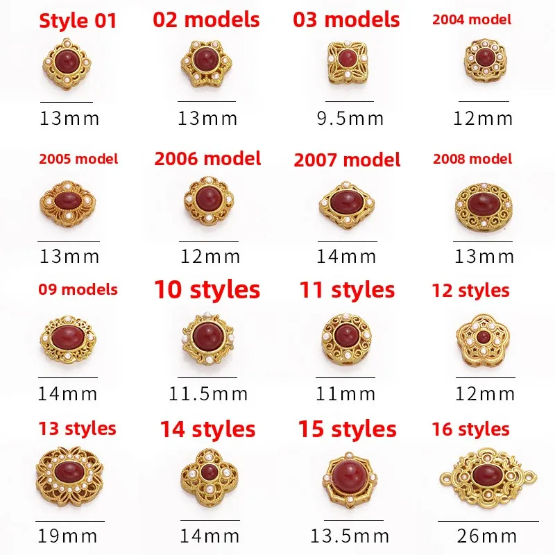 Traditional Chinese Style Lucky Blessing Gold Plated Red Agate Inlaid Faux Pearl Filigree Spacer Beads Diy Jewelry Making Access