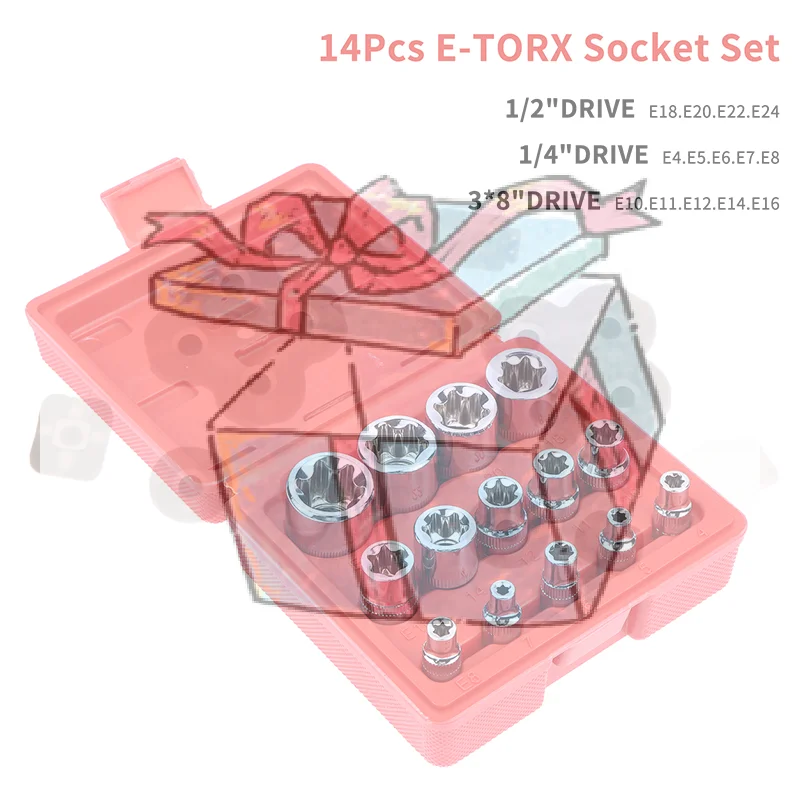 

【CCA】Набор торцевых головок E-TORX, 14 шт./компл. - Премиальный набор внутренних торцевых головок Torx, высококачественные звездообразные головки Torx, внешние торцевые головки Torx