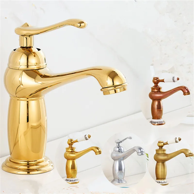 

Tuqiu Gold Bathroom Faucet Antique Basin Faucet Sink Mixer Tap Brass Hot Cold Rose Gold Wash basin Faucet Crane For Bathroom