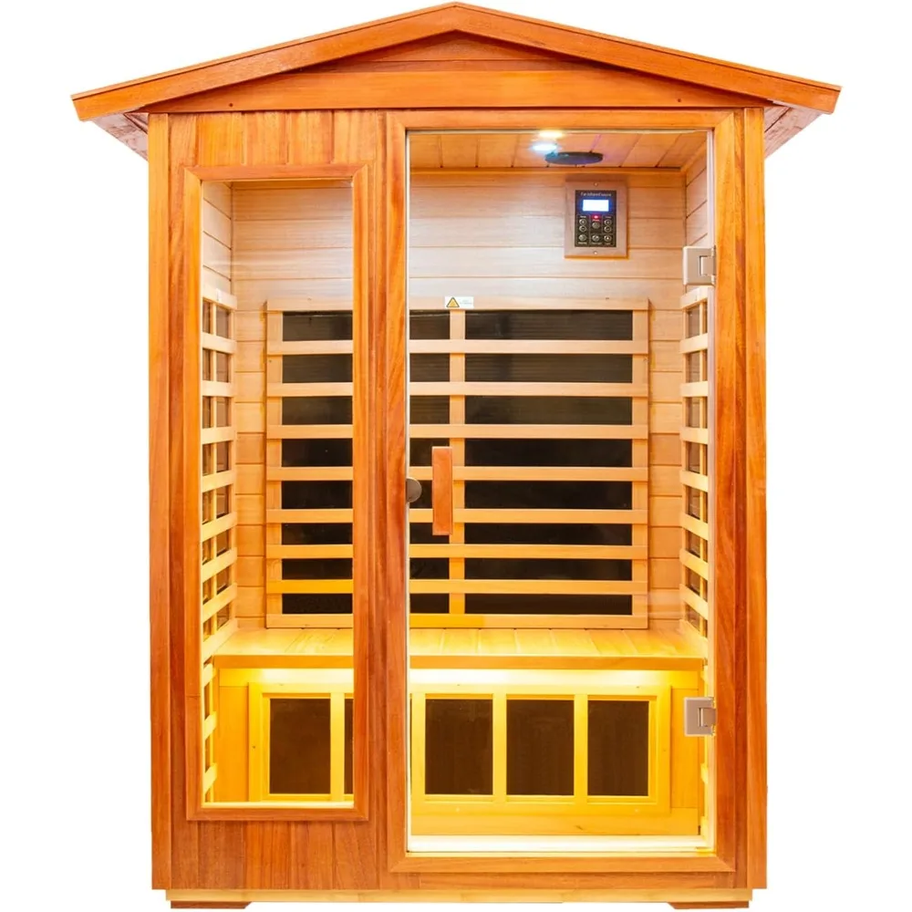 

Outdoor Sauna Room for 2 People, Low EMF Far Infrared Sauna Room, Peach Blossom Wood with Bluetooth, LCD, LED