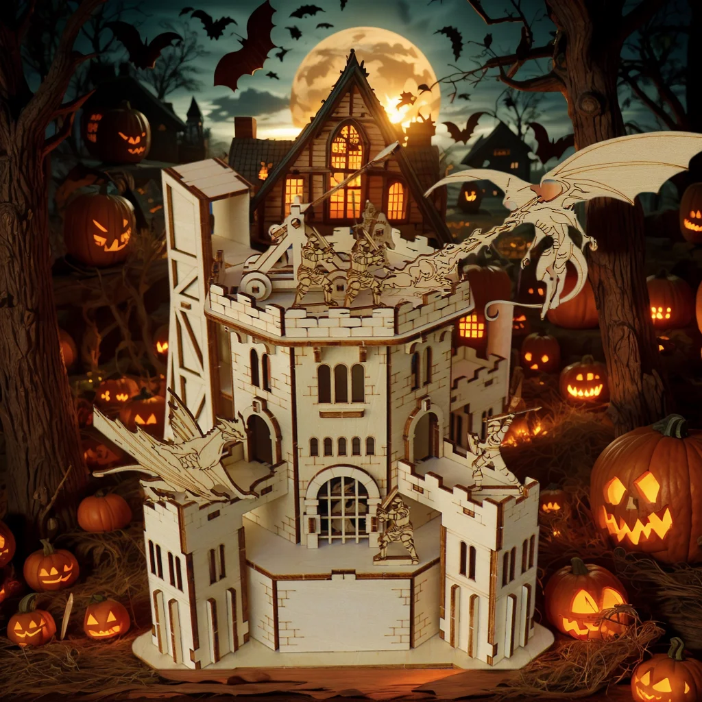 3D-Holzpuzzle Drachenburg, Fantasy-Retro-Simulationsmodell, handgefertigtes DIY-Montagespielzeug, Eltern-Kind-pädagogisch interaktiv