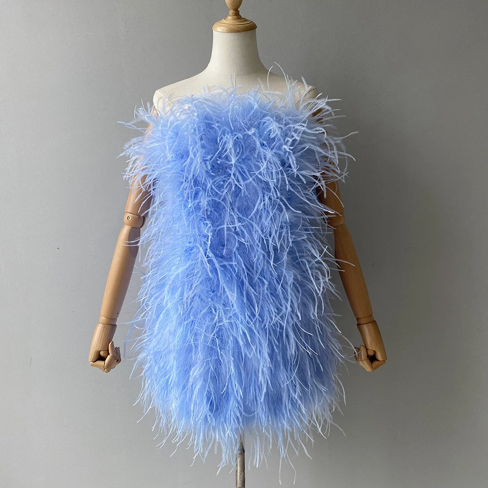 Jxwatcher Elegant นกกระจอกเทศ Feather มินิค็อกเทลฤดูร้อนเซ็กซี่ชุดราตรีสั้นงานแต่งงานวันเกิด Party Gowns 2025