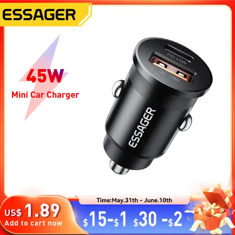 Essager 45W Car Charger QC 3.0 For Huawei  Xiaomi Quick Charge SCP Samsung AFC Quick Charge PD 3.0 Type C Portable Phone Charge