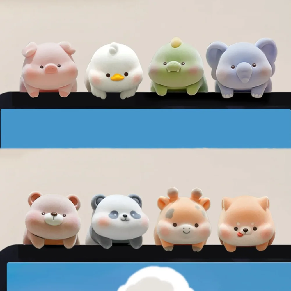 

4Pcs/8pcs/set Flocking Computer Monitor Decoration Desk Ornament Computer Display Screen Animal Model Penguin Rabbit