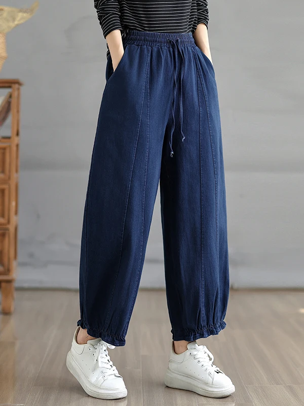 ファッショナブルなウェイドデニムパンツ、ハイウエストワイドレッグ、無地、スプライシング、バンジーコード、カジュアルルーズフィットジーンズ、プラスサイズ女性向け