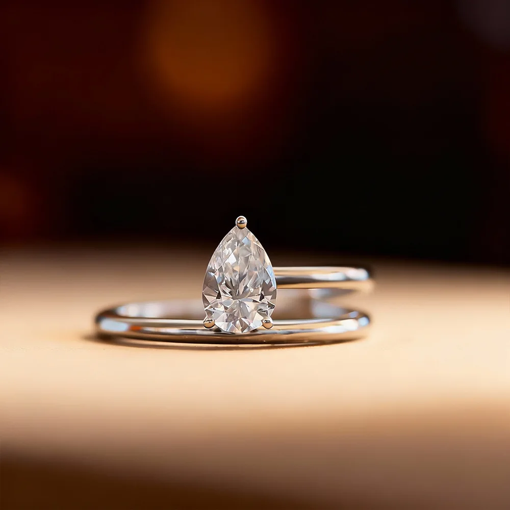 OEVAS 6x8 مللي متر قطرة الماء مويسانيتي خواتم الزفاف للنساء S925 الفضة مطلي 18K الذهب أنيقة الحد الأدنى حفلة غرامة مجوهرات