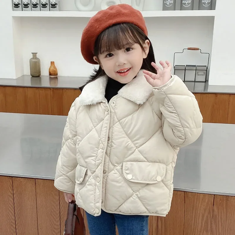 2022 New Winter Children\'s Warm Cotton Jackets Girls Clothes Kids & Babies Rabbit Fur Collar Coats Korean Style Girls