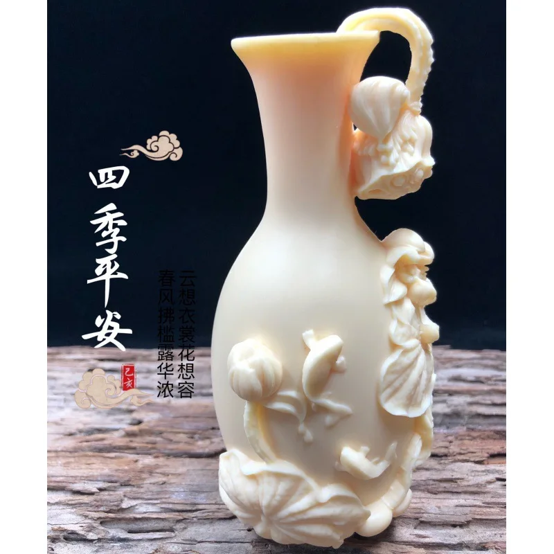 Factory Direct Supply Ivory Nut Carved Four Seasons Peace Ornaments Home Desktop Ornaments Vase Decoration Wholesale