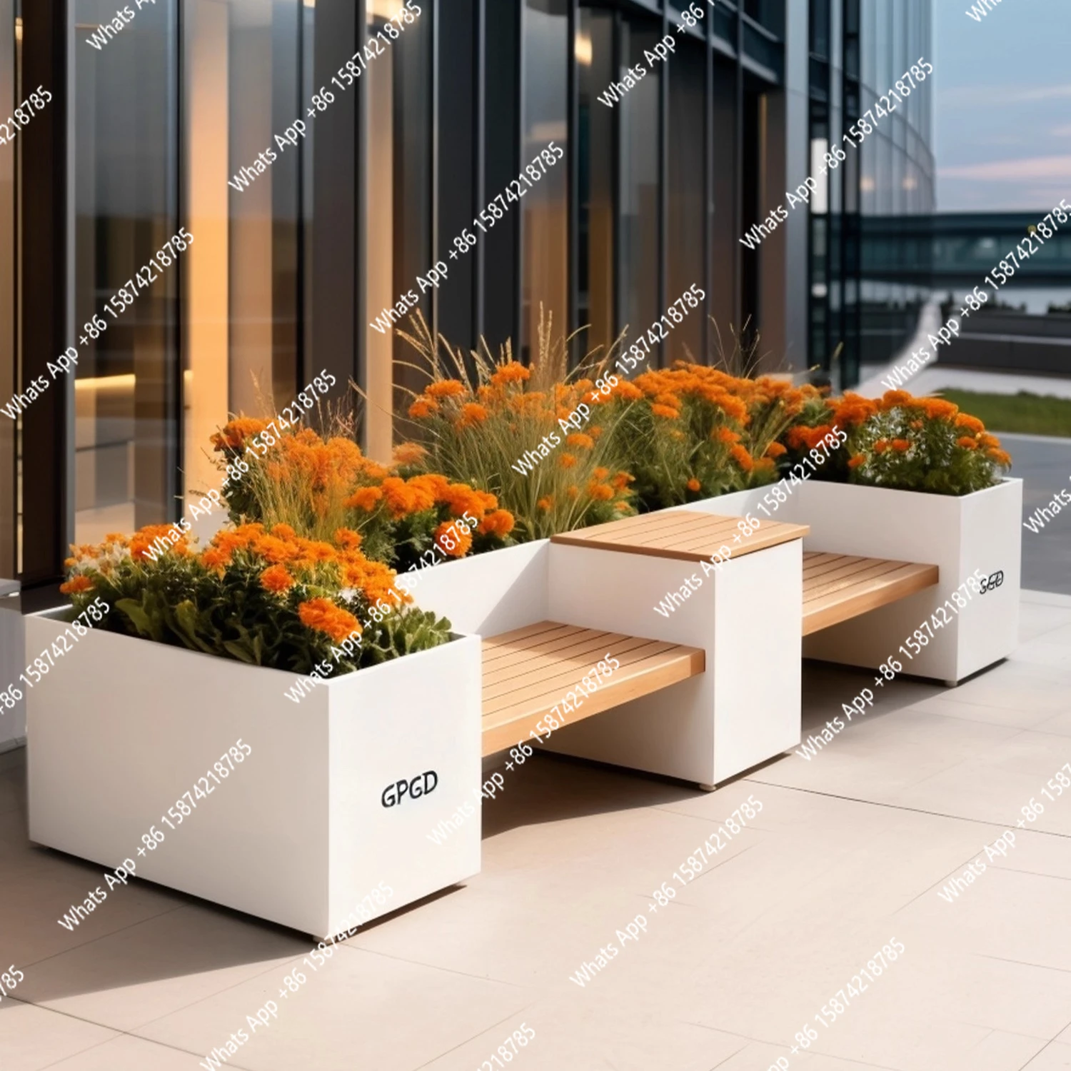 

Outdoor card seat flower box combination wrought iron square commercial street rest stool landscape flower pool outdoor balcony