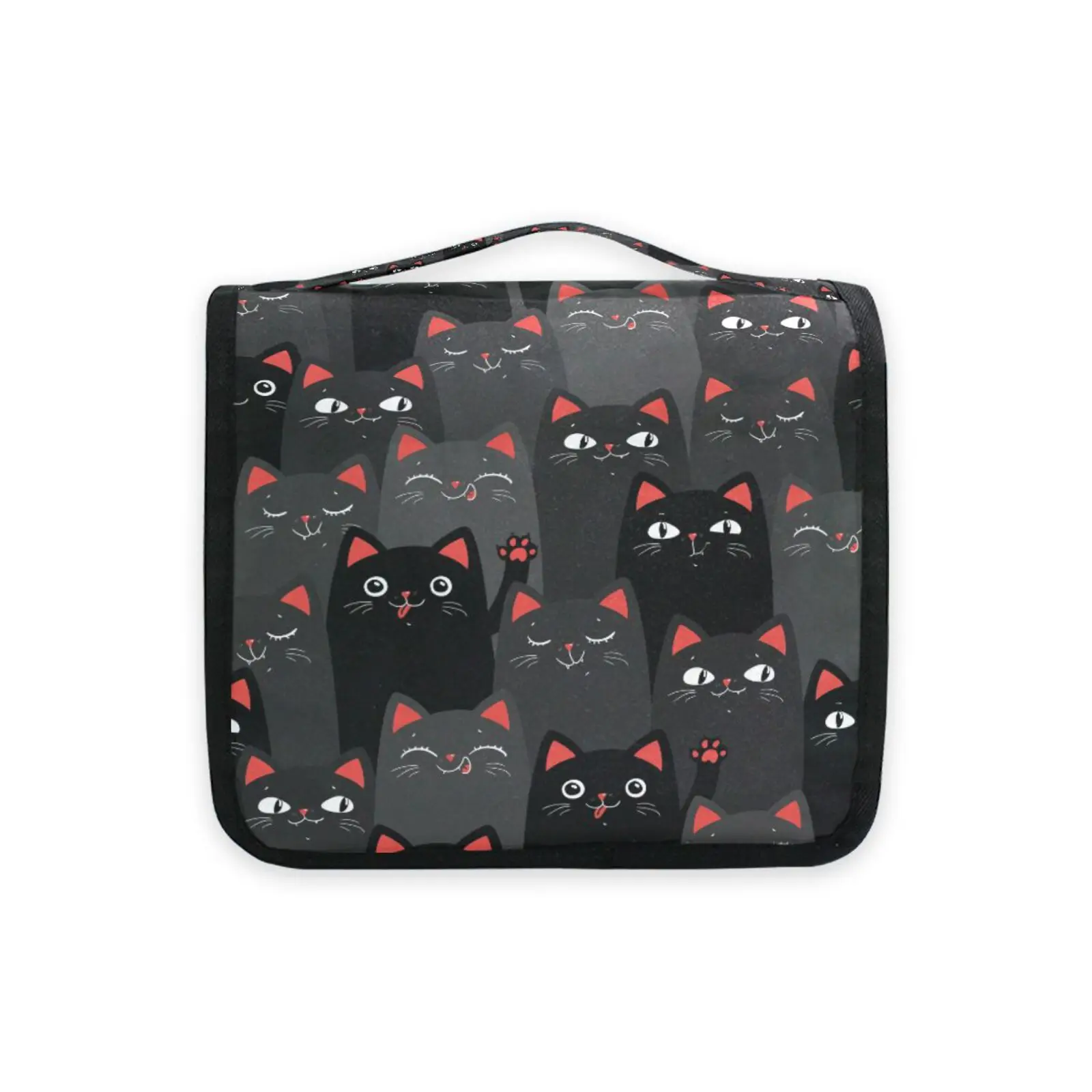 Black And Grey Cats Hanging Toiletry Bag Travel Makeup Case Wash Bag Portable Large capacity Foldable Cosmetics Organiser Bag