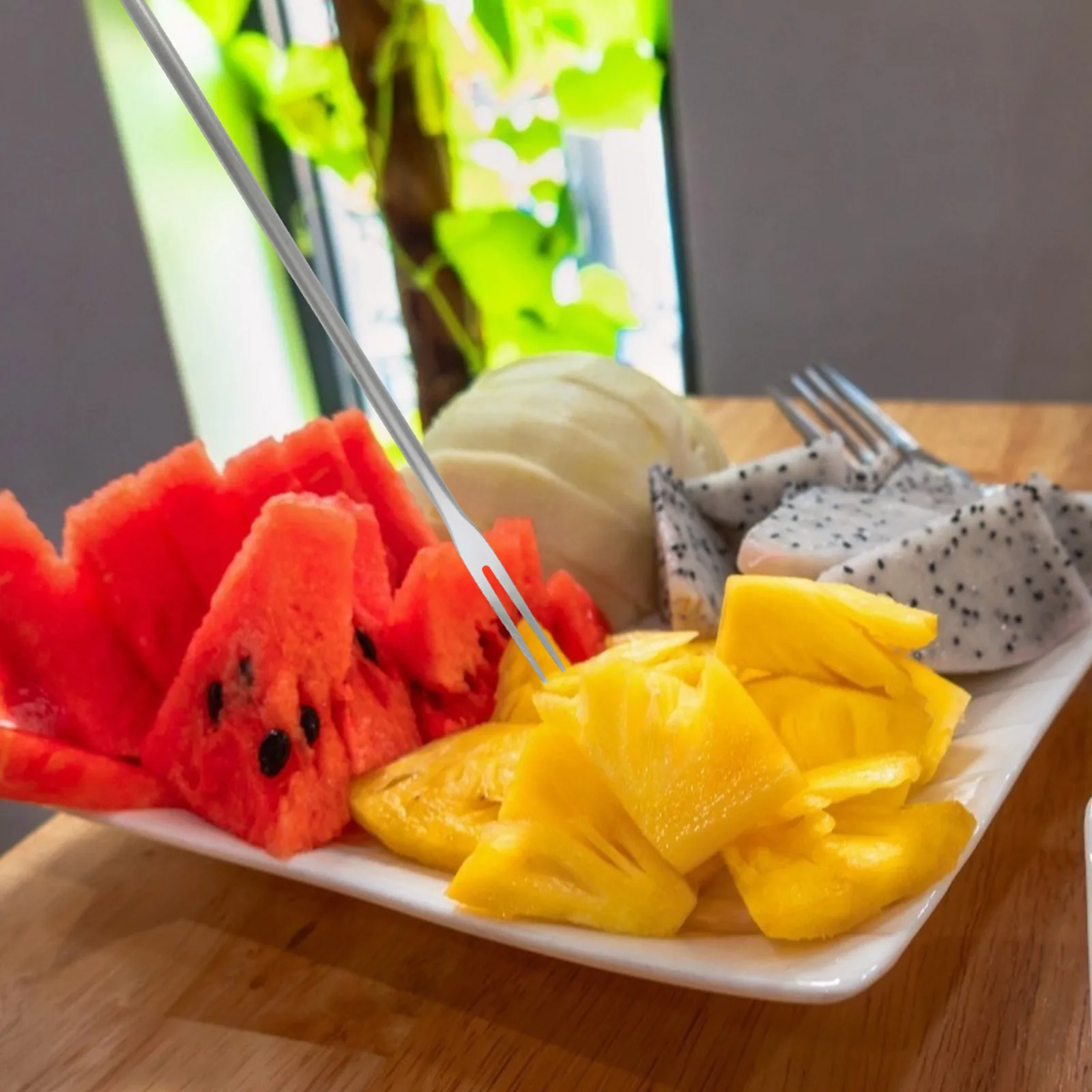 

2Pcs Stainless Steel Fruit Forks Two Teeth Long Handle Dessert Forks Party Supplies for Home Bar Hotel Summer Beach Gathering