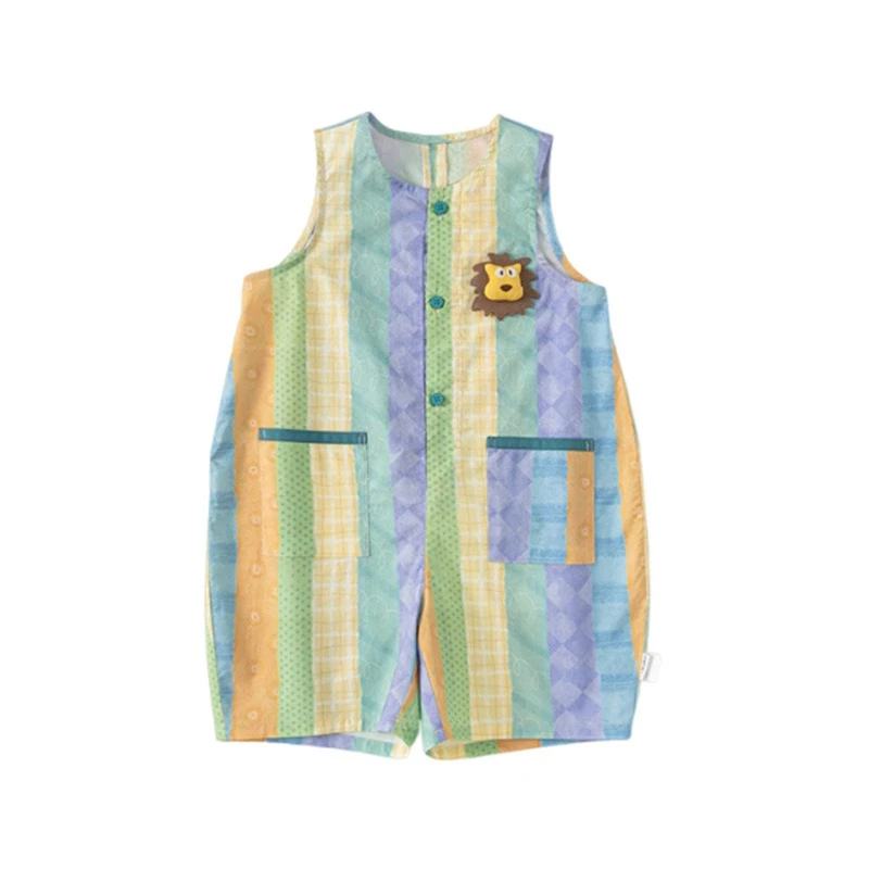 

Baby Boys' Woven Colorful Striped Onesie for Summer Infant Cute Cartoon Lion Sleeveless Romper Doodle Vest for Outdoor