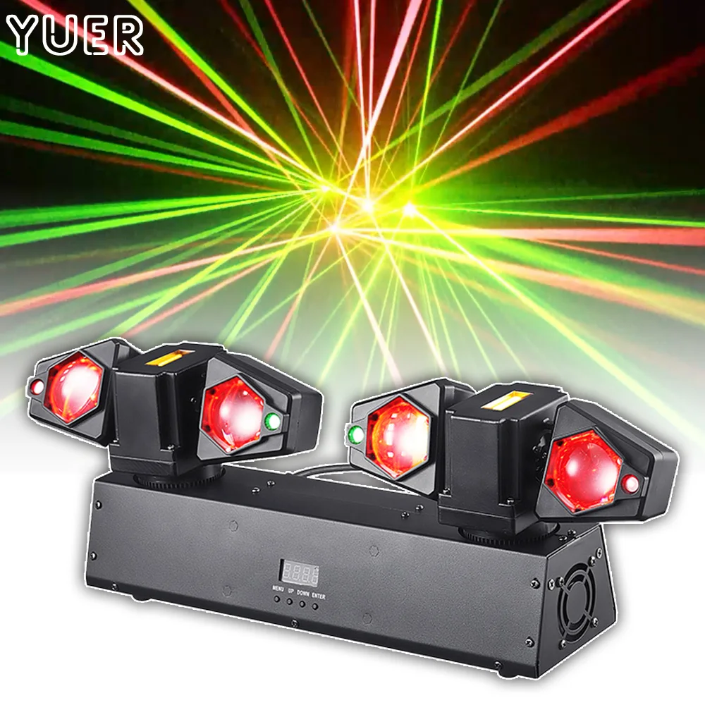 YUER 4Head LED 4x8W RGBW Beam RG Laser Strobe 4in1 Effect Lighting Moving Head DMX Party Dj Disco Wedding Indoor Stage Lights