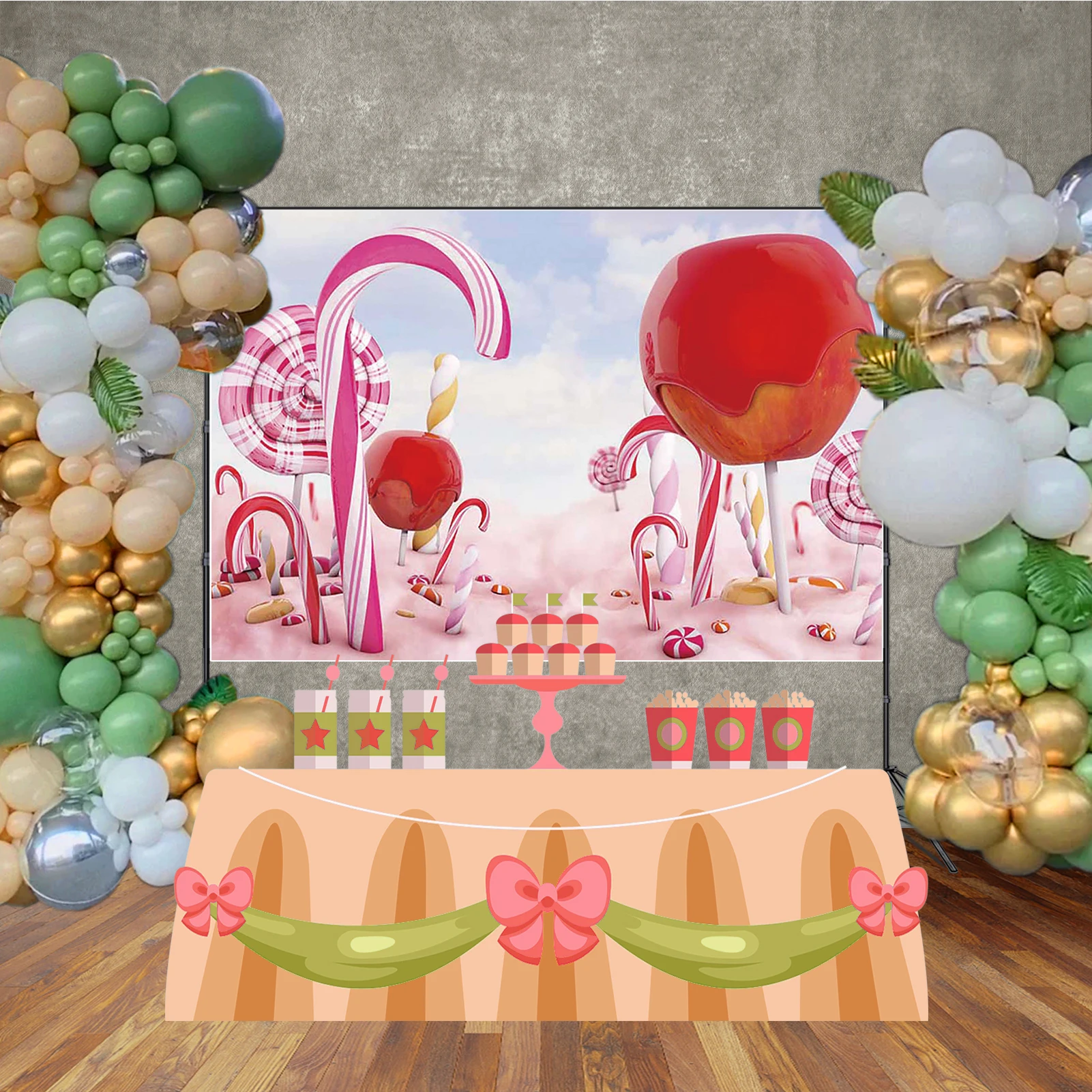 MOON.QG キャンディーワールド誕生日装飾背景写真ケーキ城ロリポップ背景ベビーシャワー子供写真スタジオ