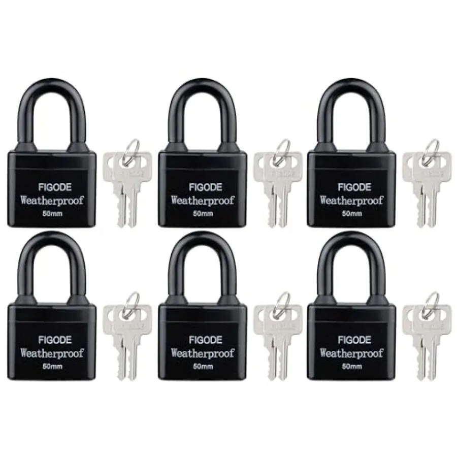 

® Outdoor Waterproof Padlocks Covered Heavy Duty Laminated Steel Locks Large Sturdy Locks 2.2 in. Wide 6 Locks Same Key Standar