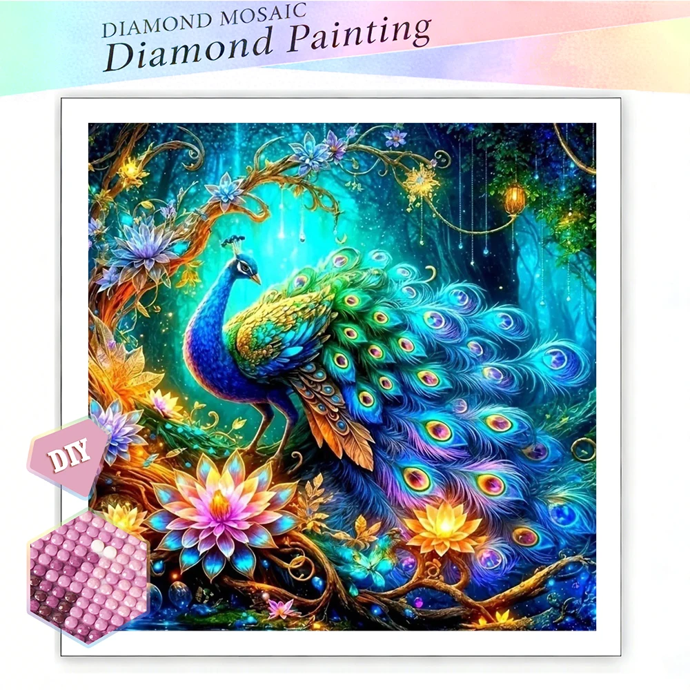 EverShine Diamantmalerei Pfau 5D Vollquadratisch Rundbohrer Mosaik Lotus Wald DIY Hobby Stickerei Tier Handarbeiten Geschenk