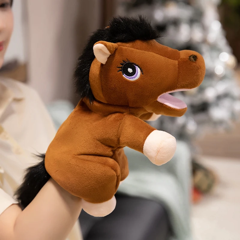 Marionnettes à main en peluche d'animaux pour enfants, jouet doux et mignon en forme de grand loup gris, poupées de jeu, cadeau pour enfants