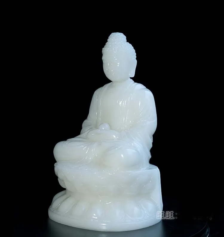 RRP$1500-GOOD figure Buddha HOME efficacious Protection # Lotus Amitabha Buddha -white jade Buddha carving statue-30CM Large