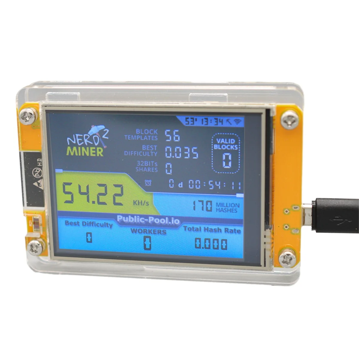 

Hot Sale Bitcoin Nerd Miner V2 55-56KH/S 2.8 Inch Display BTC Nerdminer Smart LCD Display Crypto Solo Lottery Miner