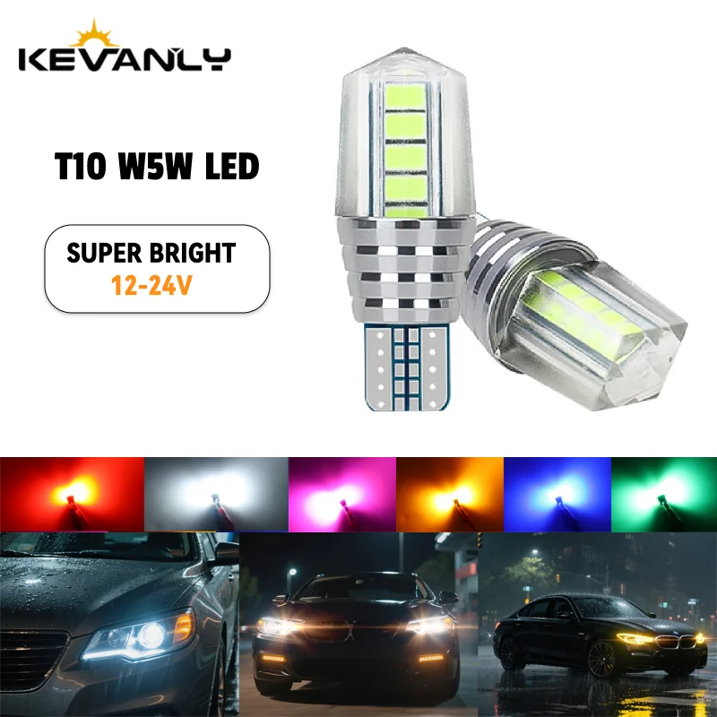 KEVANLY 2/10PCS T10 LED Bulb Wide Voltage 12-24V 1200LM 10SMD DRL Indicator Lights Reading Interior Light License Plate Lamp