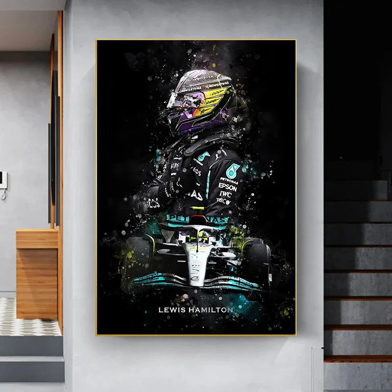 F1 Formula 1 Racer Legend Lewis Hamilton Poster Canvas Painting Watercolor Aesthetic Wall Art for Living Room Home Decoration