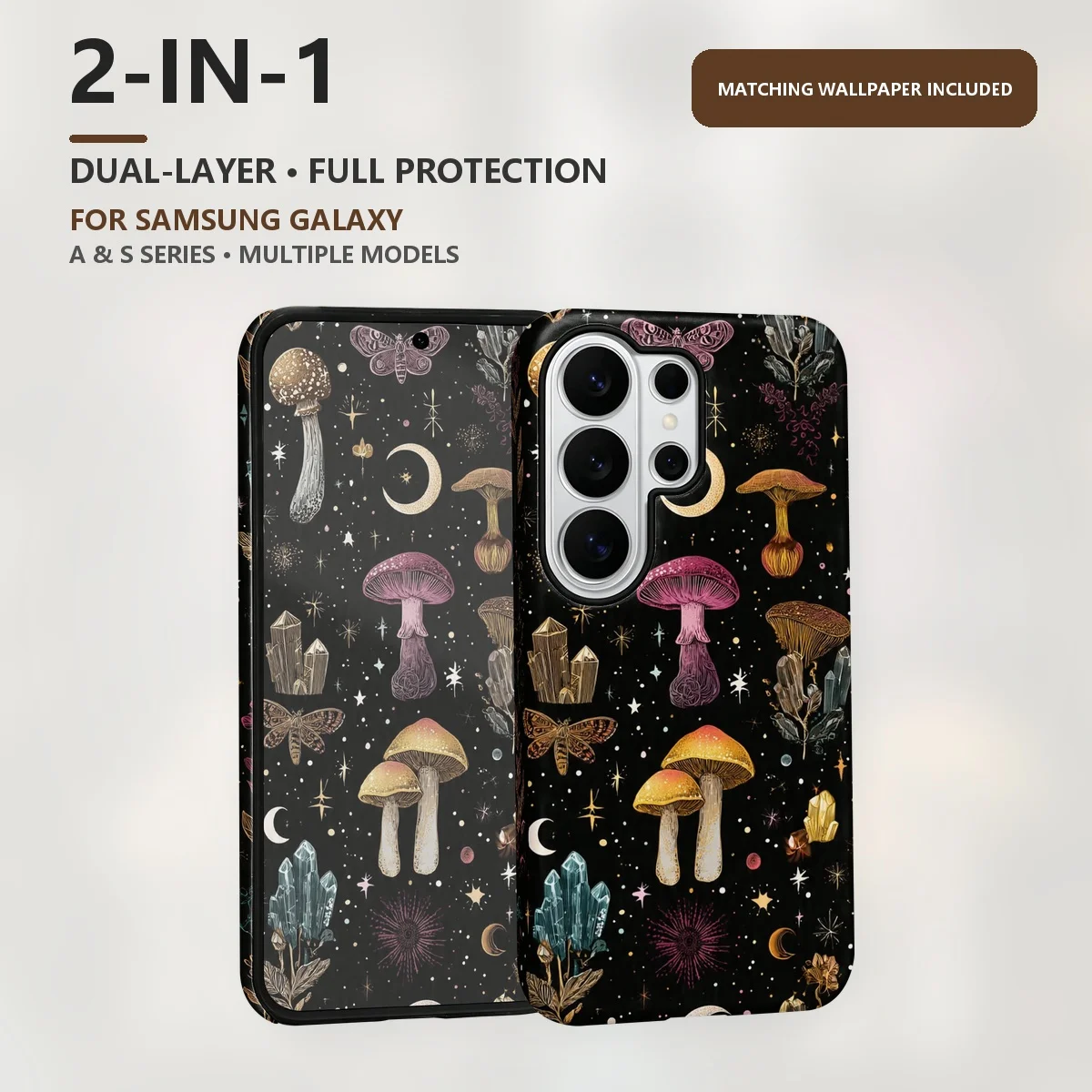 Psychedelic Mushrooms 2-in-1 Dual-Layer Phone Case for Samsung Galaxy S26 S25 S24 Plus Ultra FE S20 FE A56 A17 A16 A15