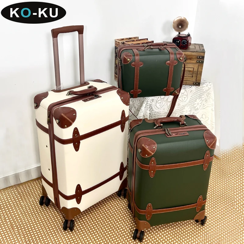 KO-KU Retro Luggage 28'' Large Capacity College Style Trolley Bags Students 13'' Cabin Cosmetic Case 20'' Business Boarding Box