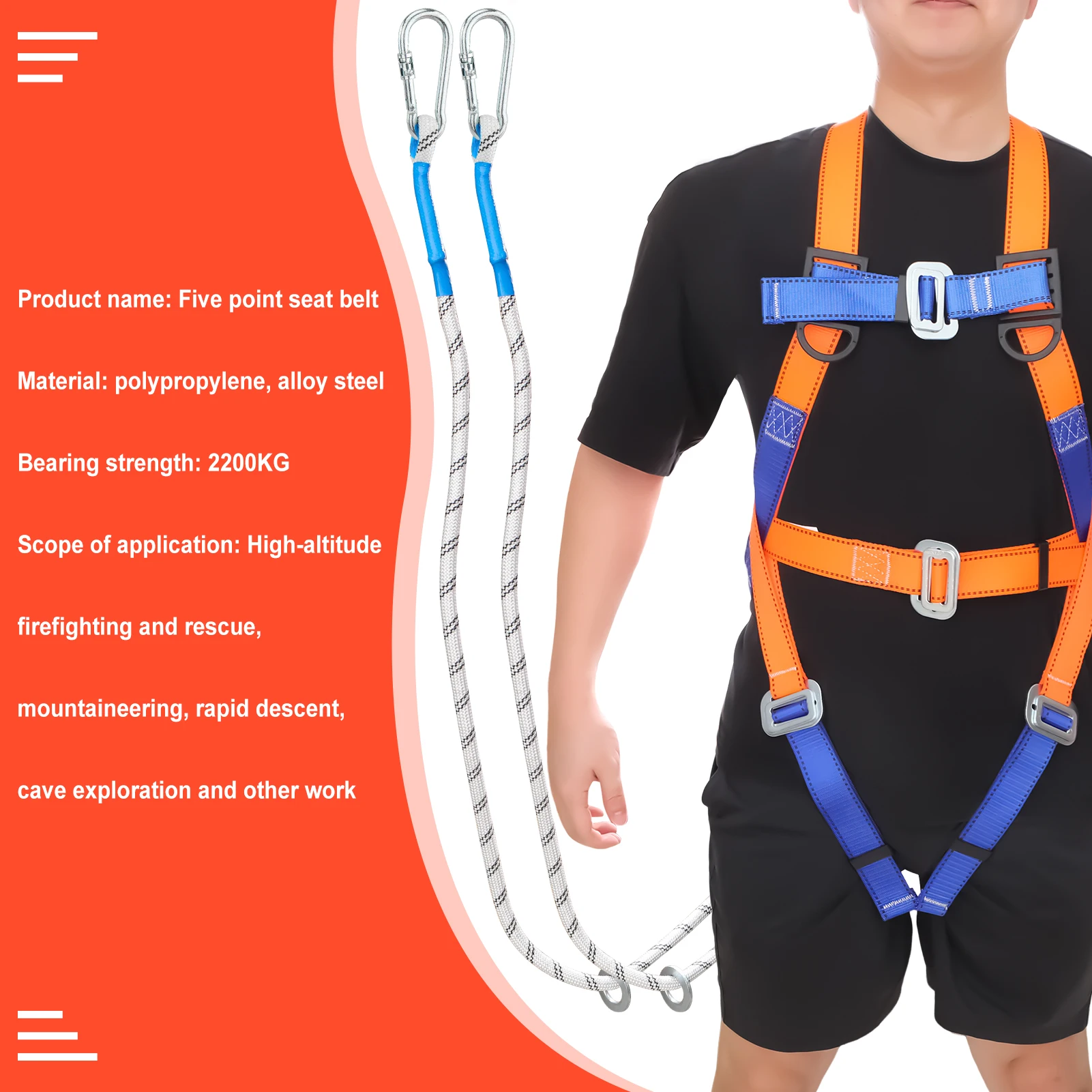 Safety Roofing Harness with Hook Fall  Durable Polyester Fibre Material for Hiking Camping Adventure Tool