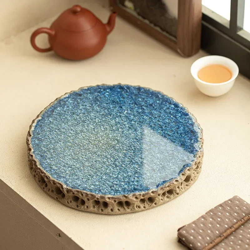 Jingdezhen old rock mud Taihu stone pot bearing tea tray dry brewing tea set dry brewing table tea table pot pad blue crystal