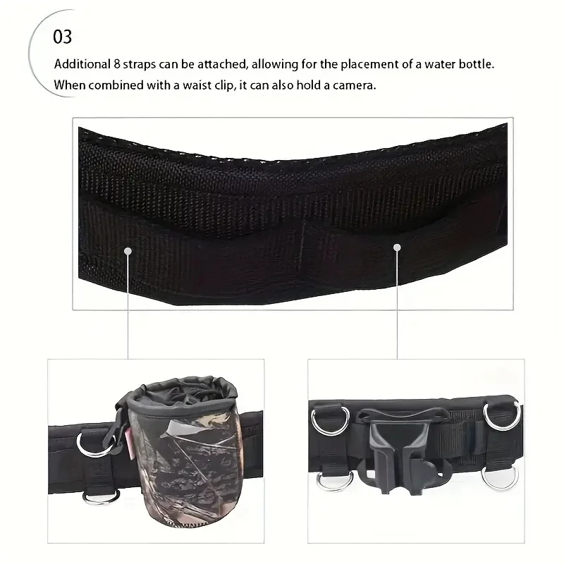 DSLR Camera Waist Belt,Multi-Functional Outdoor Photography Accessory for SLR/DSLR,Tripods,Flashlights,Water Bottles image 3