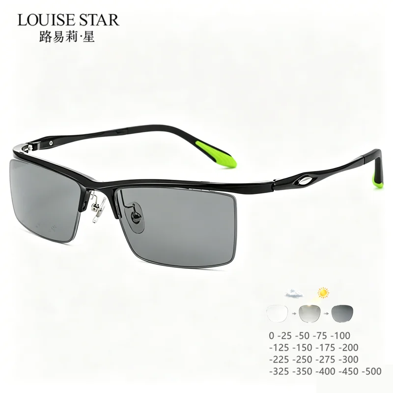 New tungsten carbon plastic steel sports glasses men's finished myopia non spherical photochromic myopia glasses 0 degrees