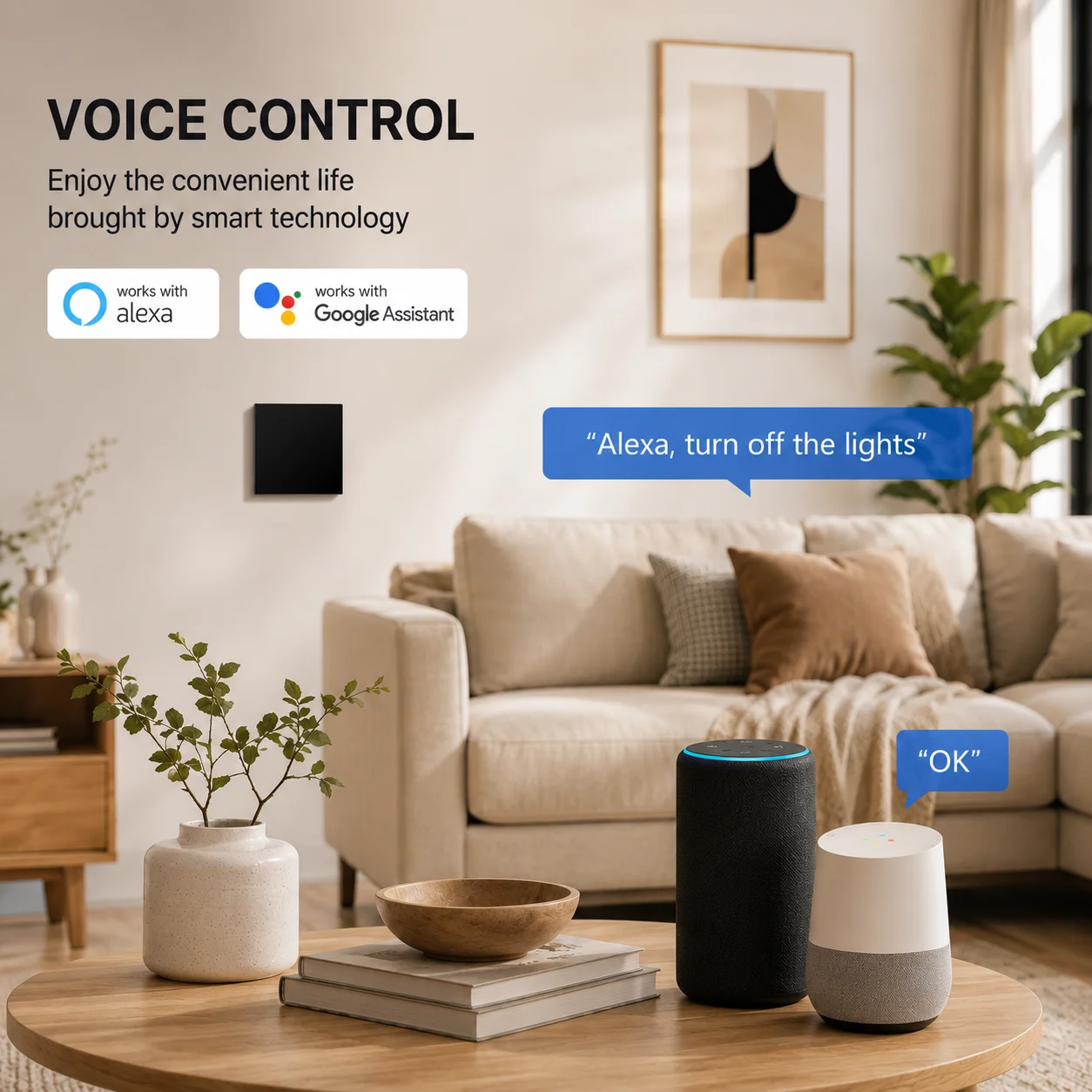 WiFi Smart Switch for Ceiling Fan Light EU Standard Compatible with Alexa/Google Assistant White/Black image 2