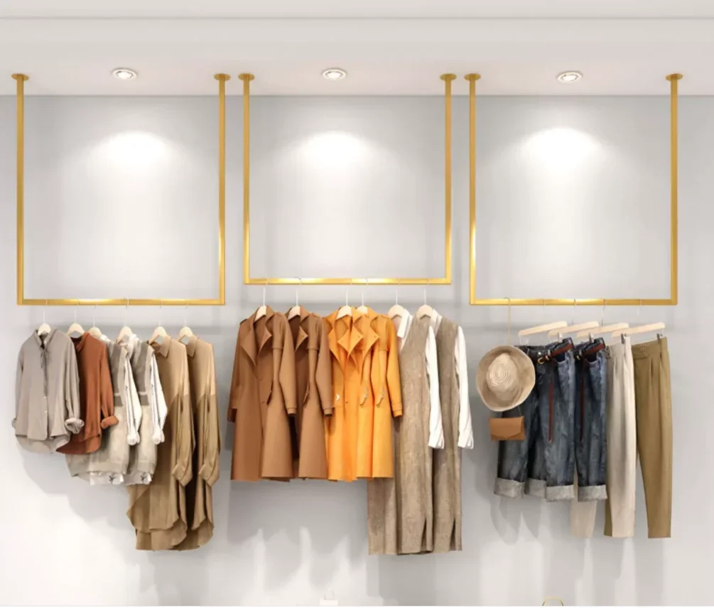 Iron Art Nano Gold Clothing Store Ceiling Hangers for Women's Wear Simple Wall Mounted Iron Hangers for Hanging Clothes