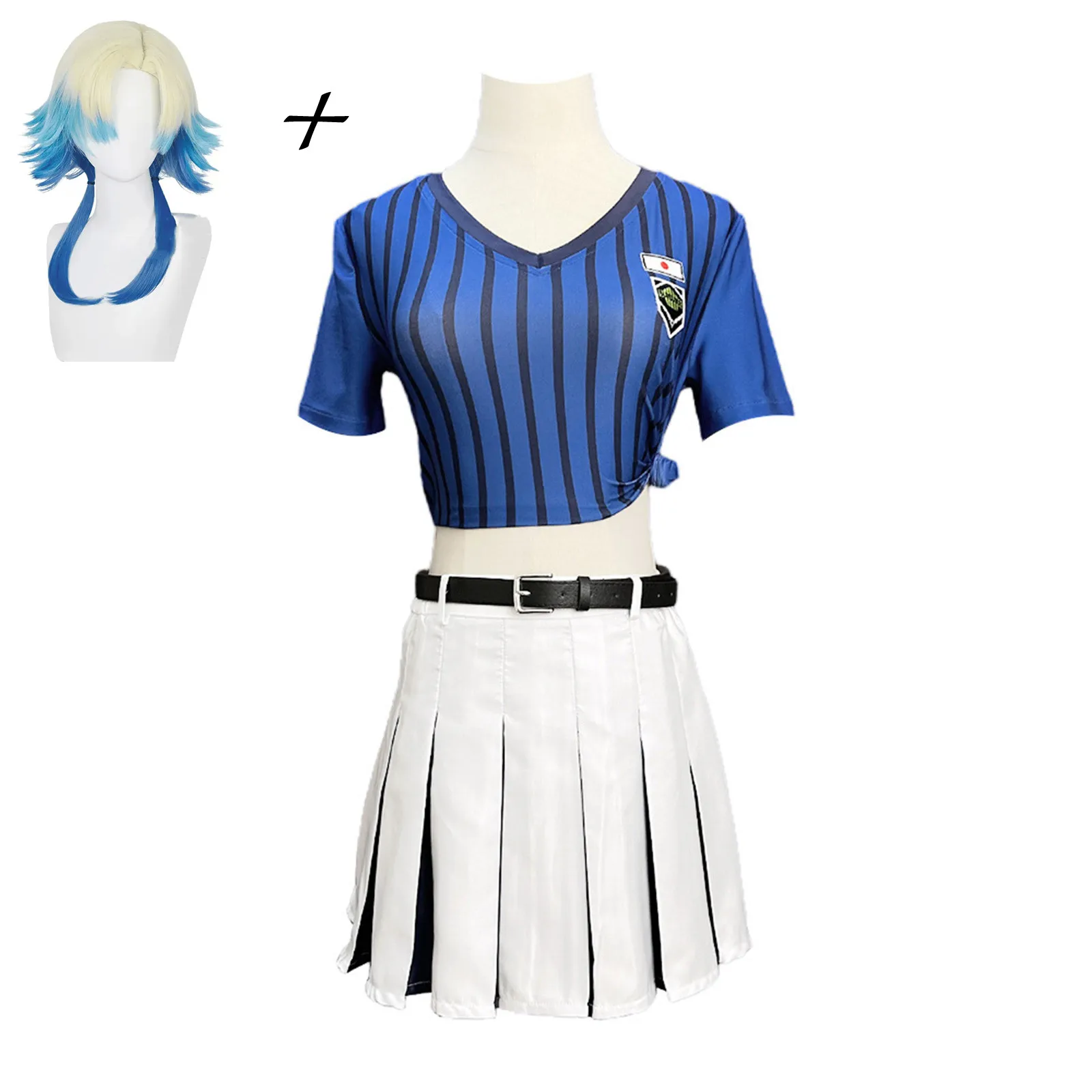 

Blue Lock Anime Teieri Anri Cosplay Costume Sportswear Heering Squad Skirt Uniform Stripe T-Shirt Stockings Halloween Prom Suit