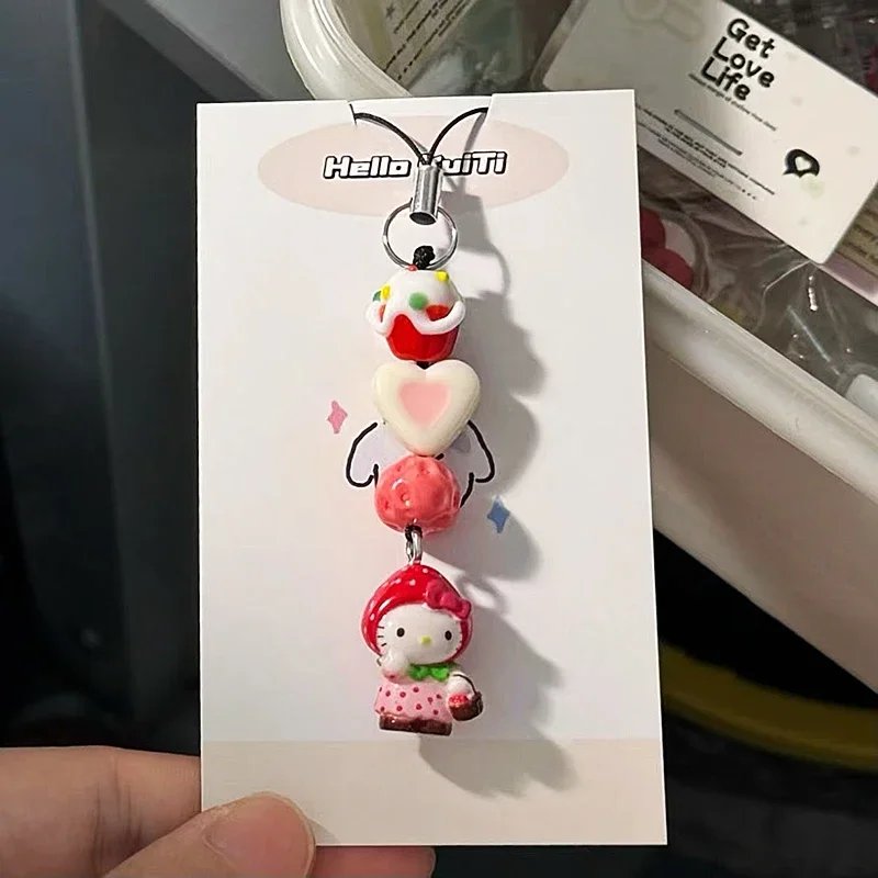 Kawaii Sanrios Phone Keychain Anime Guitar Hellokittys Phone Straps Bag Charm Keyring Pendants for Girls Car Interior Accessorie