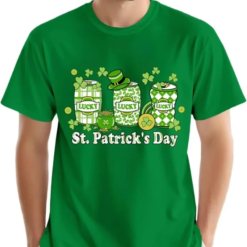 St Patricks DayMen's T-shirt Funny Four-leaf Clover Print Round Neck Short Sleeve Tops Fashion Outdoor Carnival Party Streetwear