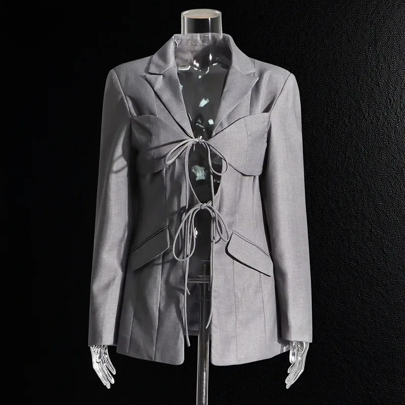 ZAMOR HIGH STREET Women's Irregular Blazer Hollow-Out Belted Waist-Cinching Slim Fit Elegant Single-Breasted Suit Jacket 2026 Au