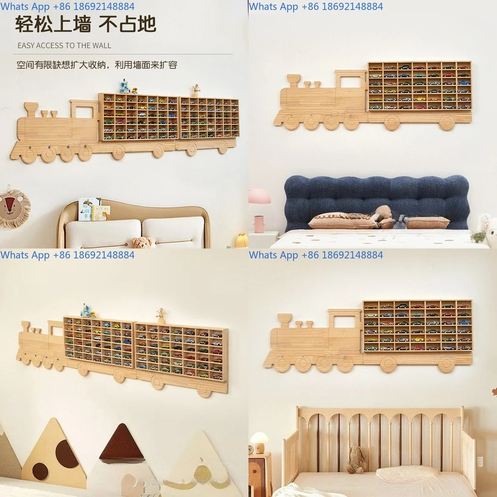 

Wall Mount Blind Box Display Rack Wooden Figure Showcase Multi Compartment Storage Creative Train Shaped Shelf for Students