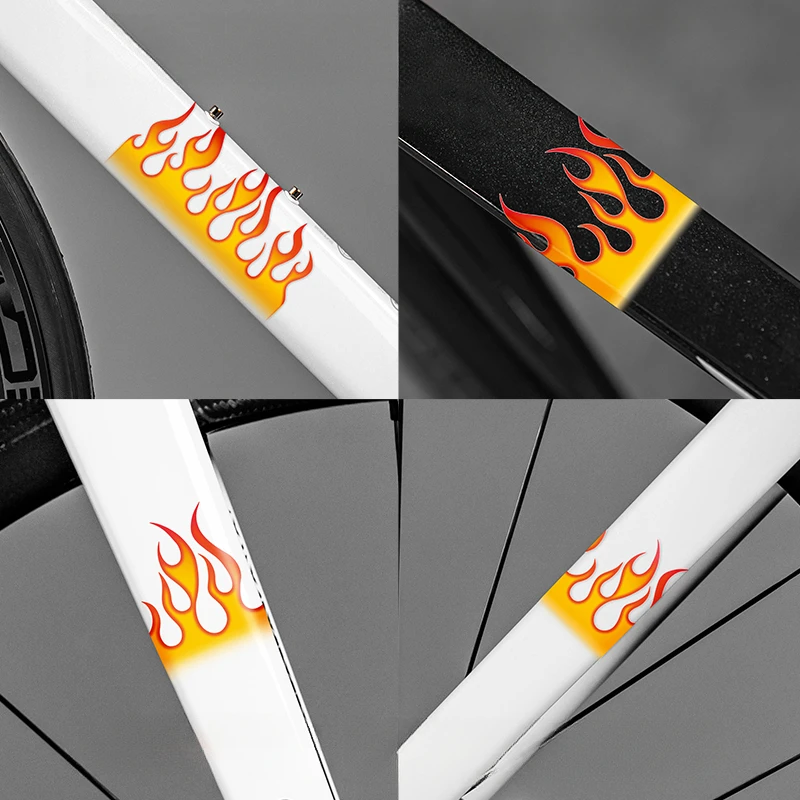 2PCS Flame Bicycle Stickers DIY Road Bike Frame Top Tube Handlebars Fork Waterproof Vinyl Decals Universal Motorcycle Decoration 