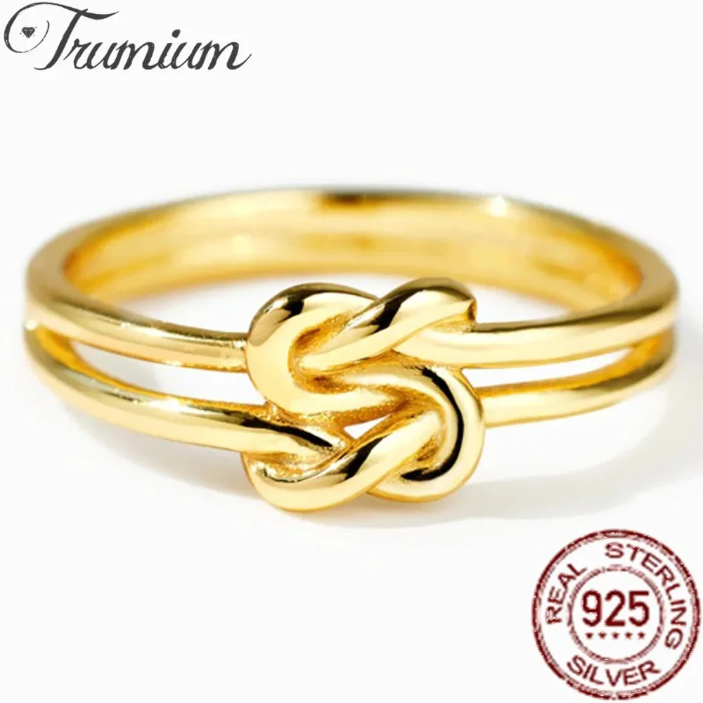 

Trumium Authentic 925 Sterling Silver Rings for Women Geomentric Double Twisted Knot Minimalist Finger ring Fine Jewelry Girls