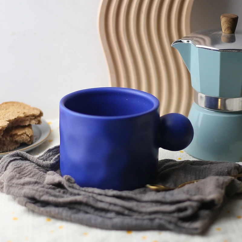 Irregular hand held large earrings Ceramic Klein Blue mug Large capacity coffee cup