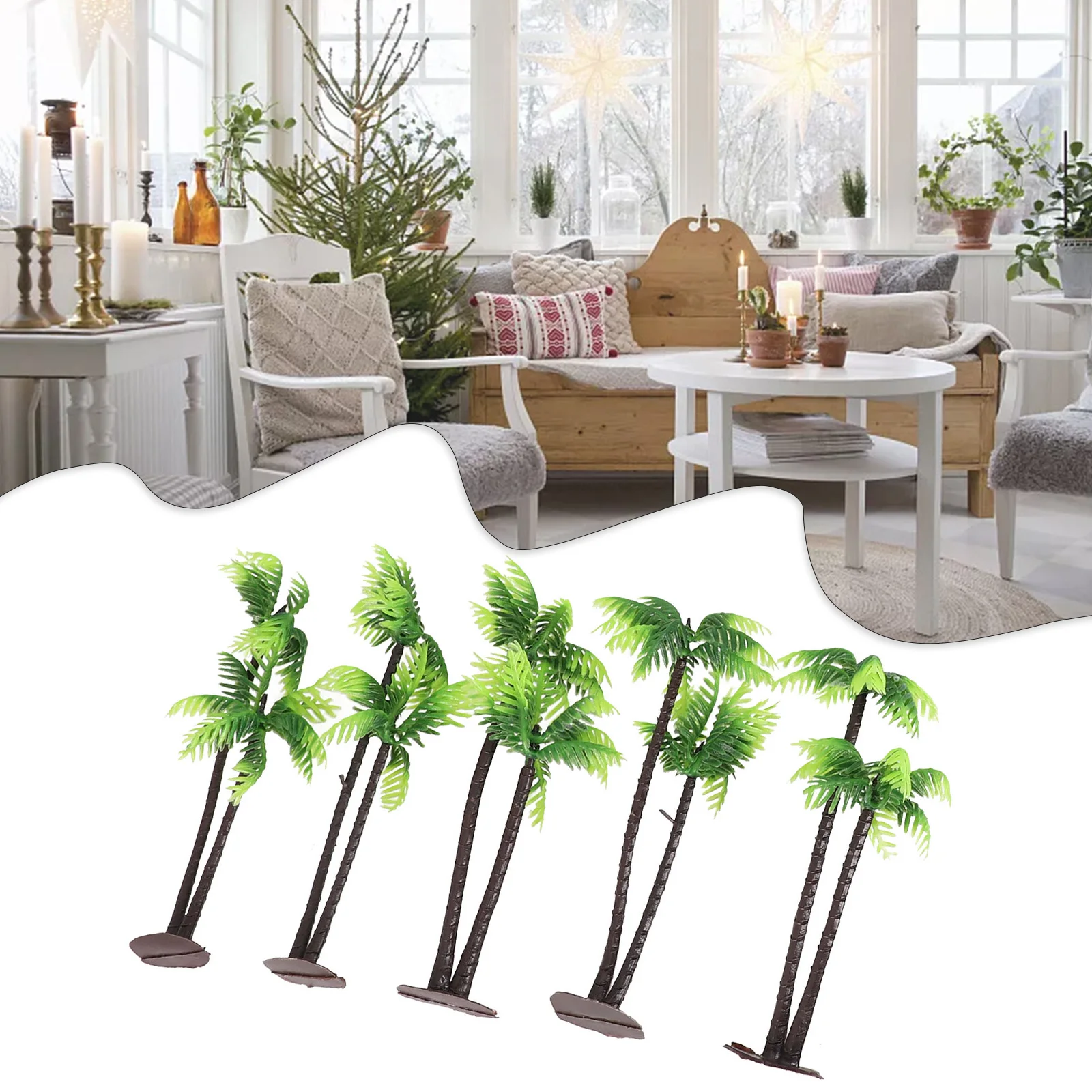 

5 Pack Simulated Mini Coconut Tree Decorations Coconut Miniature Plants Palm Tree Crafts Aquarium Fish Tank Decorations