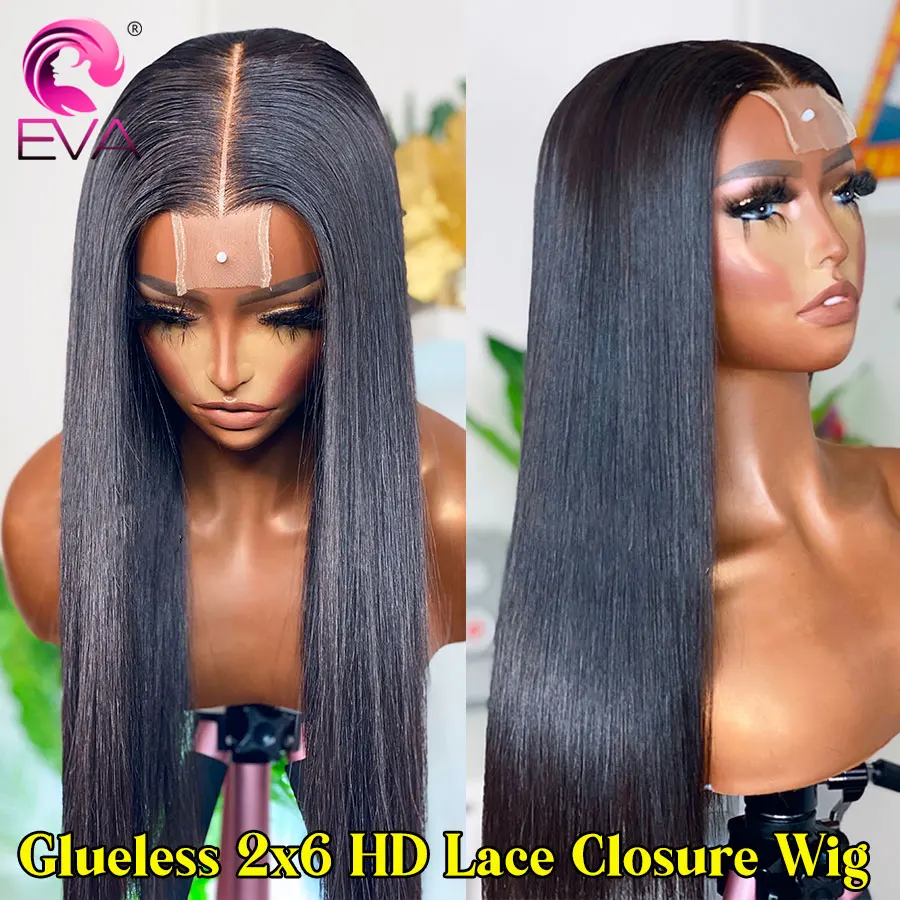 

Eva Hair 2x6 HD Lace Closure Wig Deep Parting Glueless Wigs Invisible HD Lace Wigs Melt Skins Straight Human Hair Wigs For Women