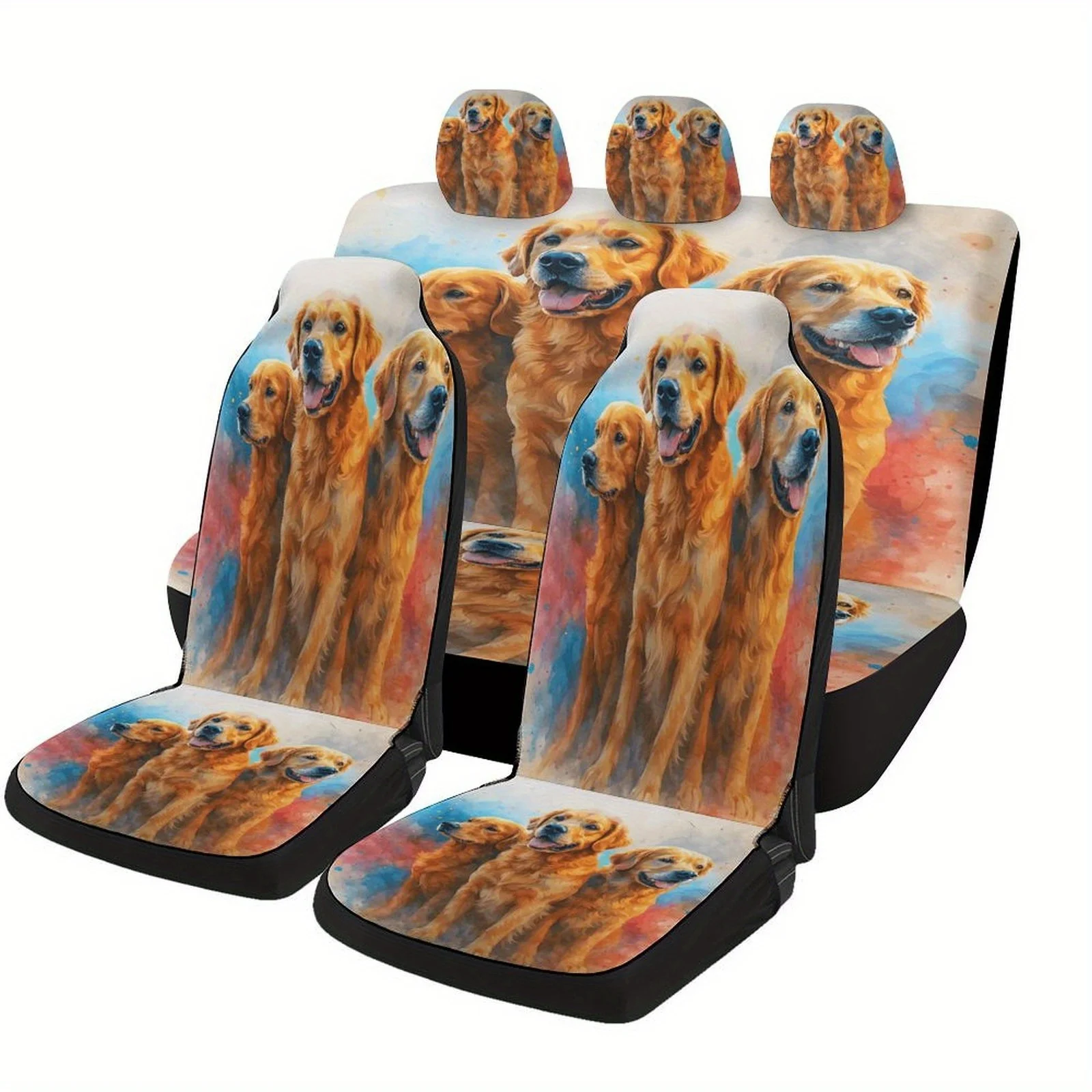 Ensemble de housses de siège à thème Golden Retrievers Together pour la plupart des voitures, housses de protection de siège fantaisie à la mode, ensemble complet, housses de siège
