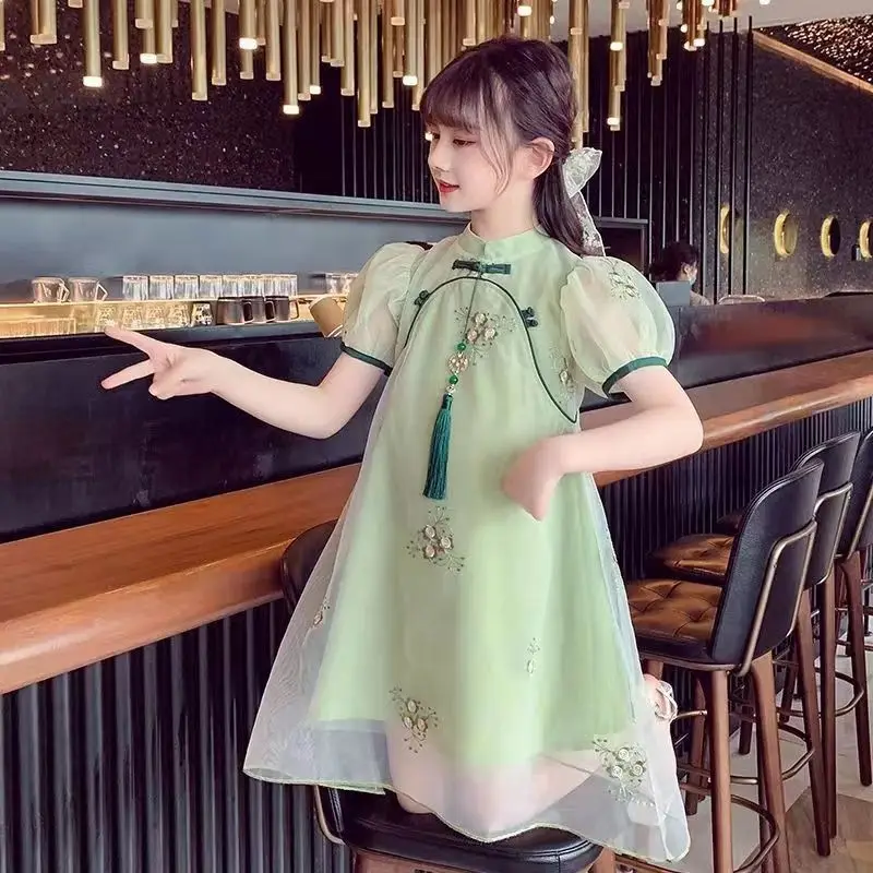 Kids Girls Summer Qipao Dress 2023 manica corta Retro Princess Dress Baby Chinese Style Dress Hanfu Dress Little Girl Baby Dress