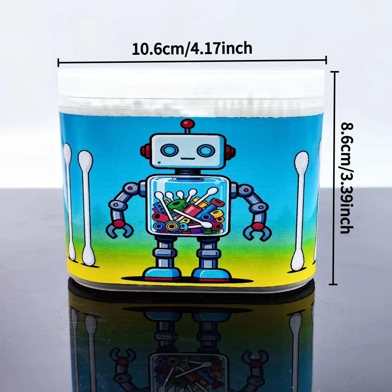 600 Stück/1200 Stück Roboter-Muster-Box-Set, kreative Wattestäbchen, doppelköpfige Wattestäbchen mit feiner Achse