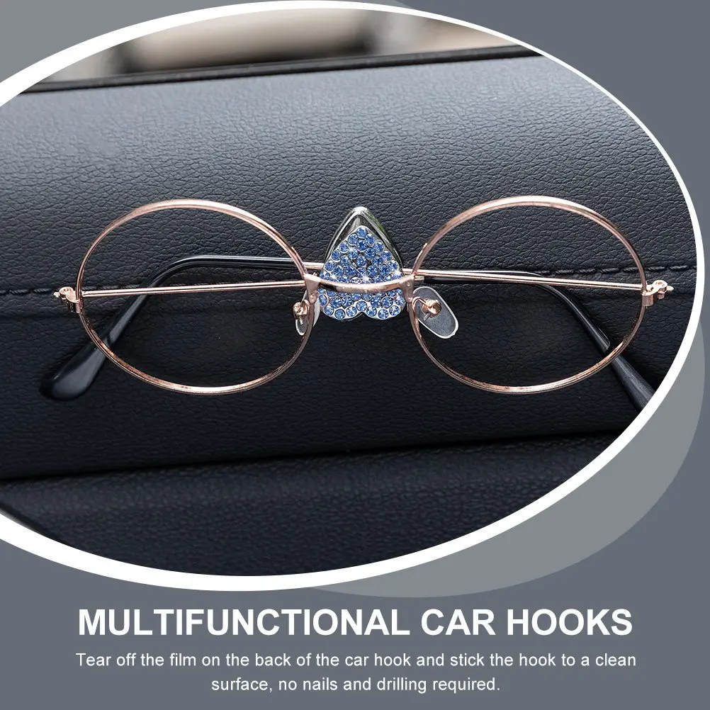 6pcs Car Adhesive Hook Bling Rhinestone Heart Hanger For Key Ring Cable Sunglasses Storage Dashboard Mount Self Adhesive Car - view 5