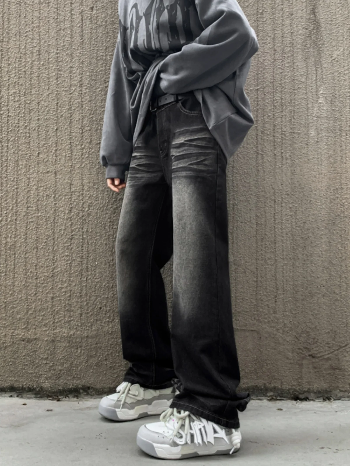 

Black Retro Men's Jeans Loose High Street Hip Hop Casual Wide Leg Long Pants Trendy Brand Youth Popular Autumn Straight Tube