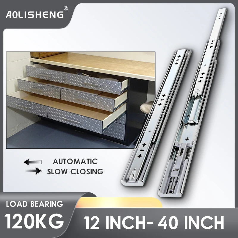 AOLISHENG  Heavy Duty Drawer Slide Rail Three Section DrawerTrack Damping Buffer 53 Wide RV Load Bearing Industrial Slide Rail